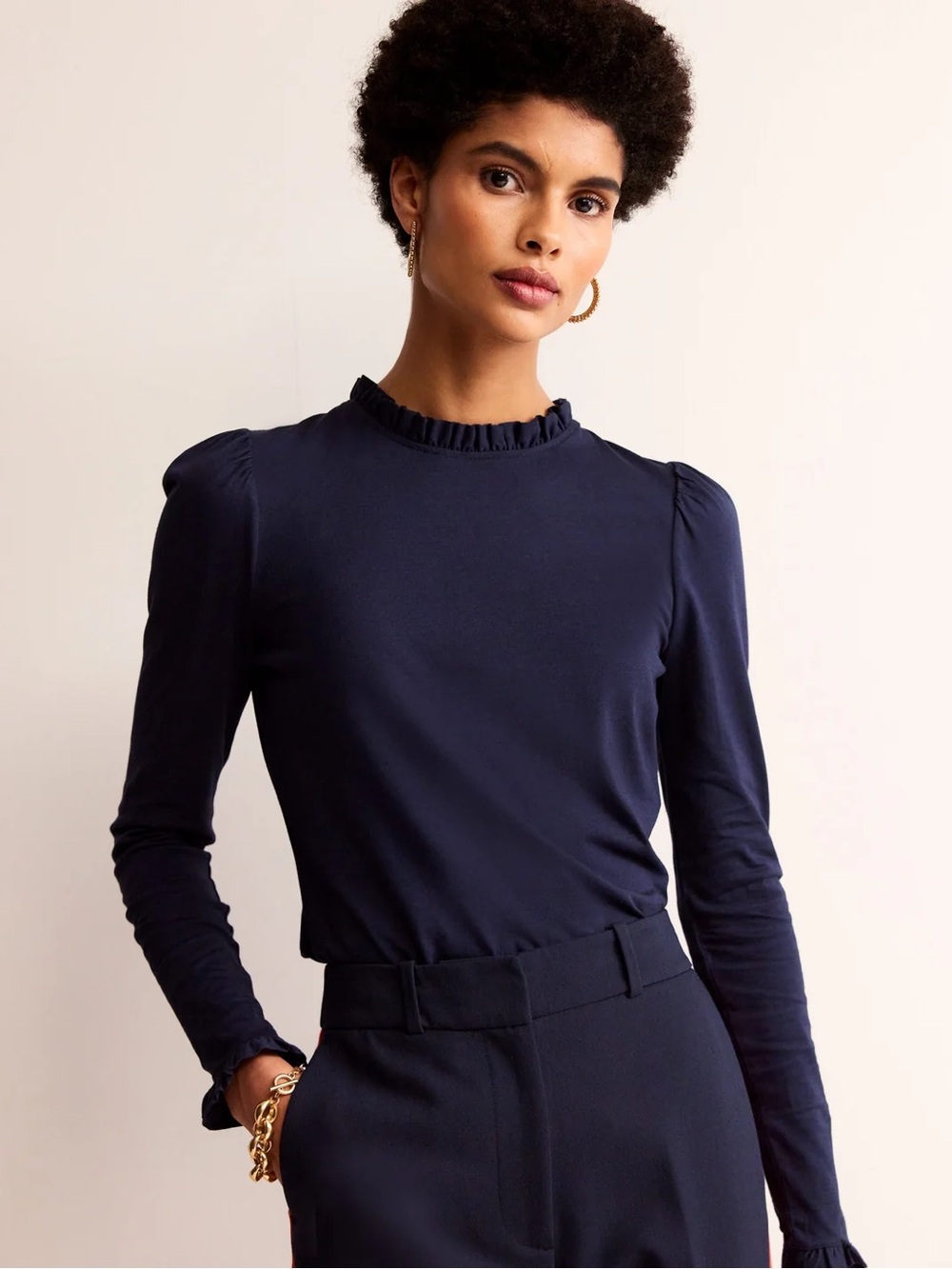 Boden Supersoft Frill Detail Top in Navy